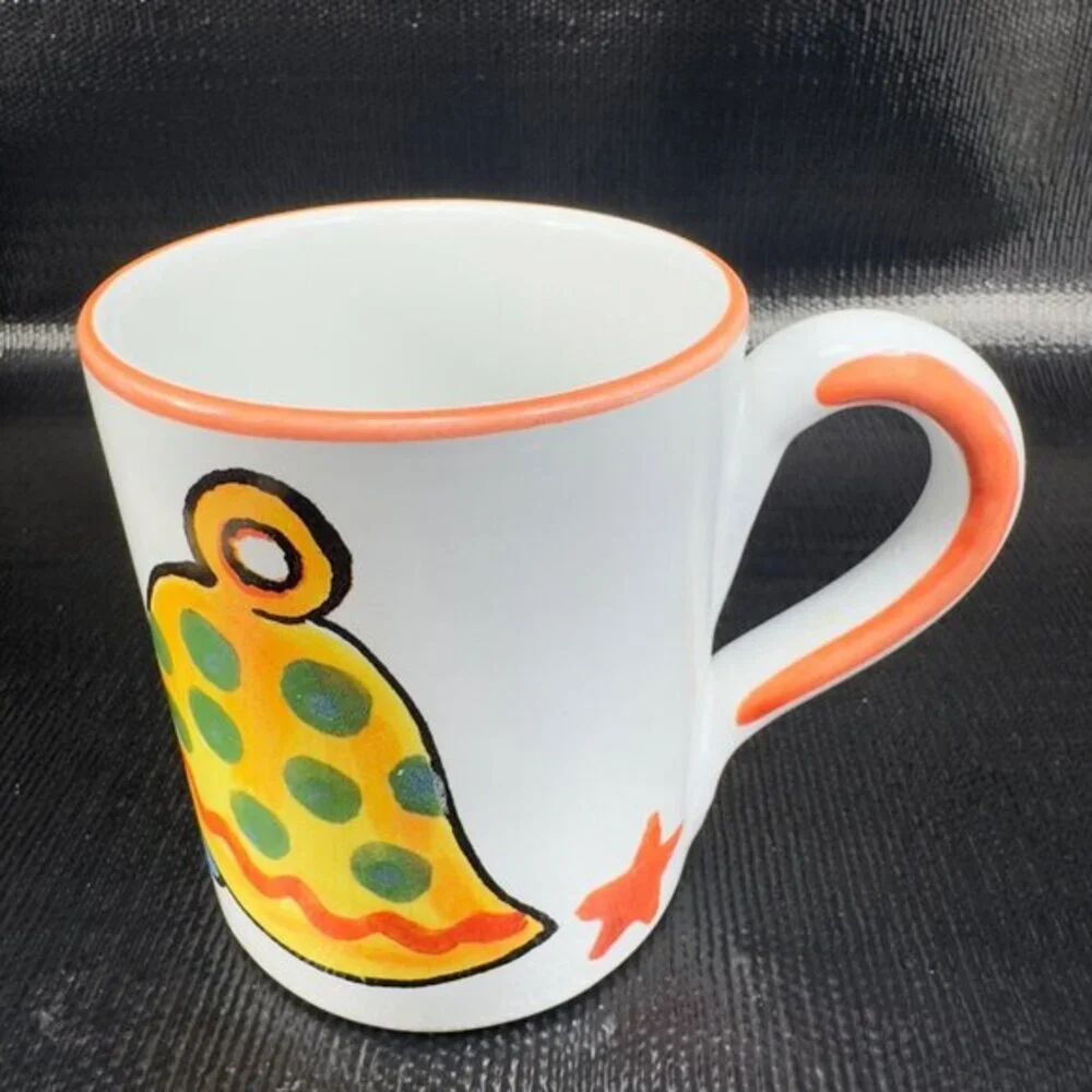 CIAO Italya by Bellini Hand Painted Coffee Mug Cup Yellow Bell Candy‎ Cane Mug
